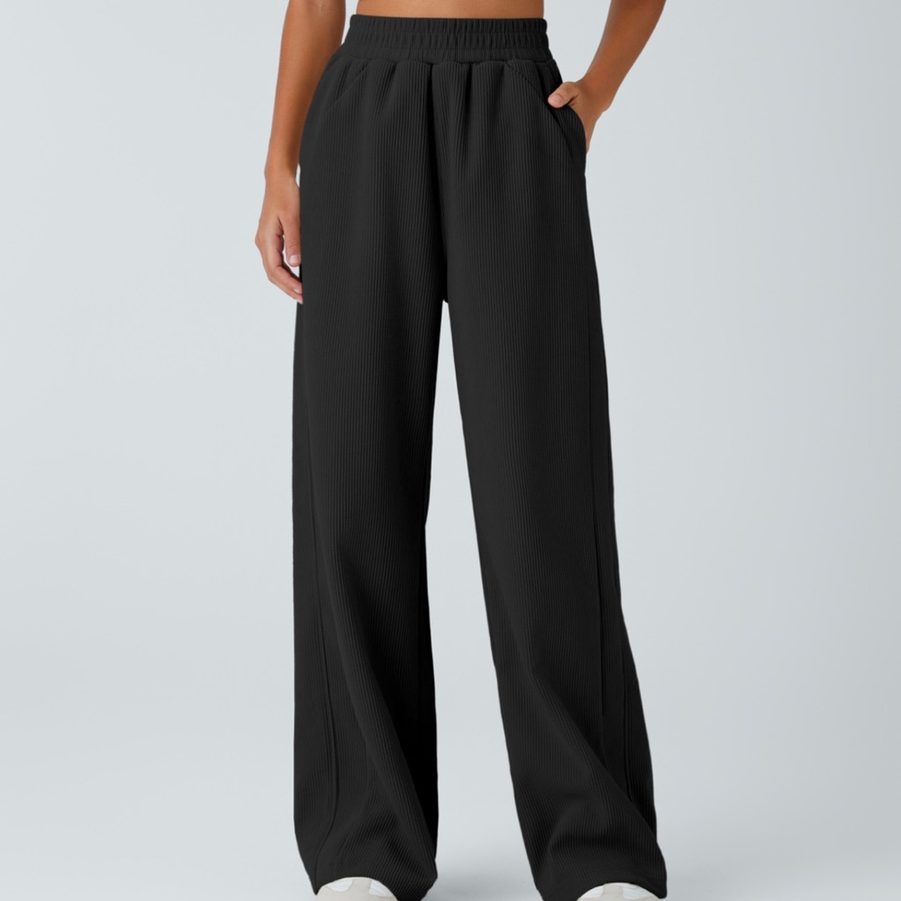 High Waisted Side Pocket Straight Leg Mop Corduroy Casual Pant